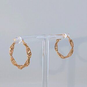 10K Gold Twisted Filigree Hoop Earrings Lightweight Elegant Jewelry